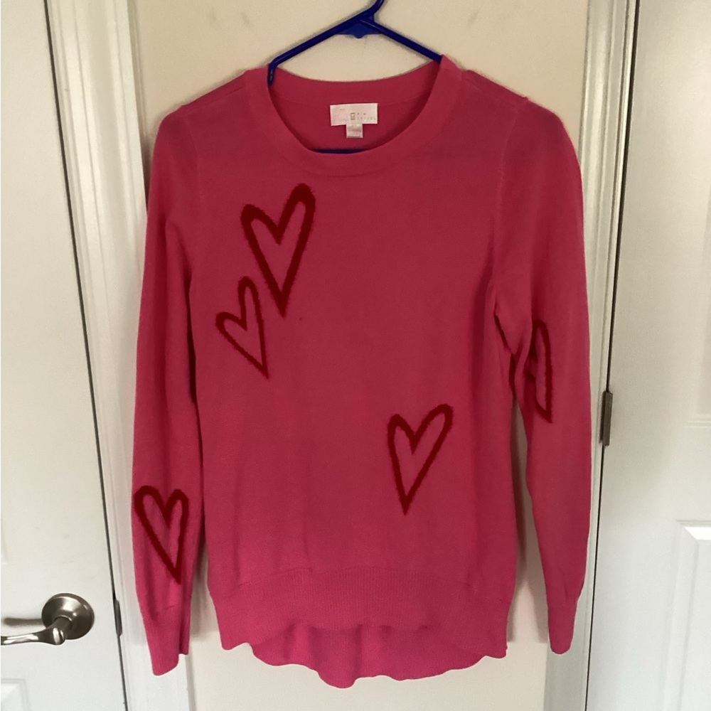 Belle by Kim Gravel Take Heart Chenille Trim Pink Sweater, XS